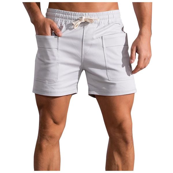 

men's shorts summer solid casual men jogging fitness gym sport running sweatpants with pockets, White;black