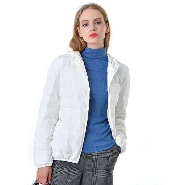 

2021 new lightweight down jacket women's short hooded 90 white duck integrated woven women, Black