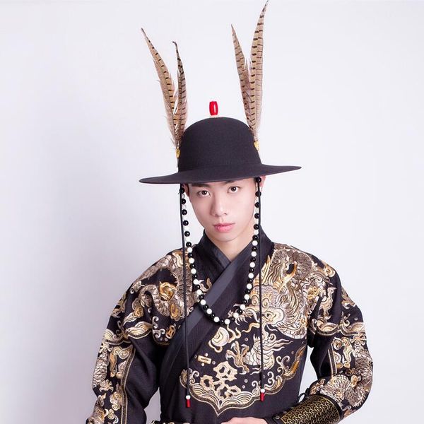 

luxury brand caps ming dynasty made black yarn wing good crown flying fish suit men's and women's han chinese bridegroom's ha, Blue;gray