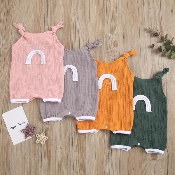 

jumpsuits focusnorm summer lovely toddler baby girls boys rompers rainbow printed sleeveless strap button 4 colors 0-18m, Blue