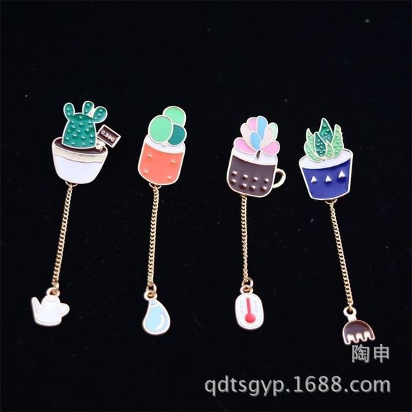 

pins, brooches fashion brooch succulent plant cactus chain men's and women's badge collar pin accessories japan south korea, Gray