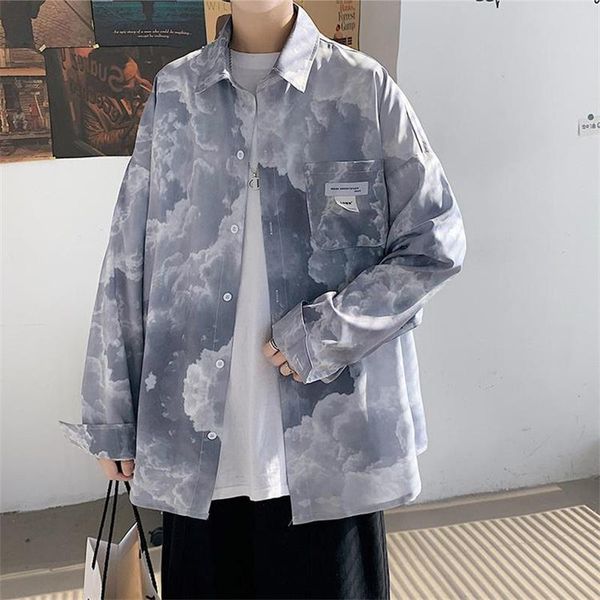 

men's casual shirts tie-dye label shirt for men women summer hong kong style trend streetwear blouse aesthetic niche youth long-sleeved, White;black