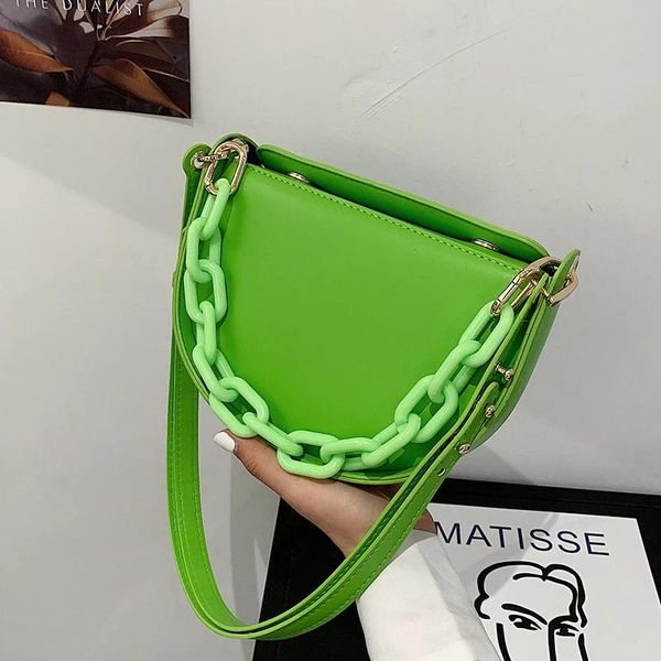 

evening bags acrylic chain summer totes mini pu leather saddle crossbody for women 2021 brand fashion green shoulder handbags and purses
