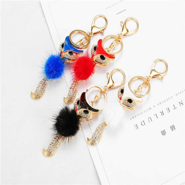 

keychains 2021 summer korean alloy plated fox key chain fashion trend wool ball diamond bag pendant, Silver