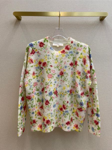 

mohair floral print knitted pullover, White;black