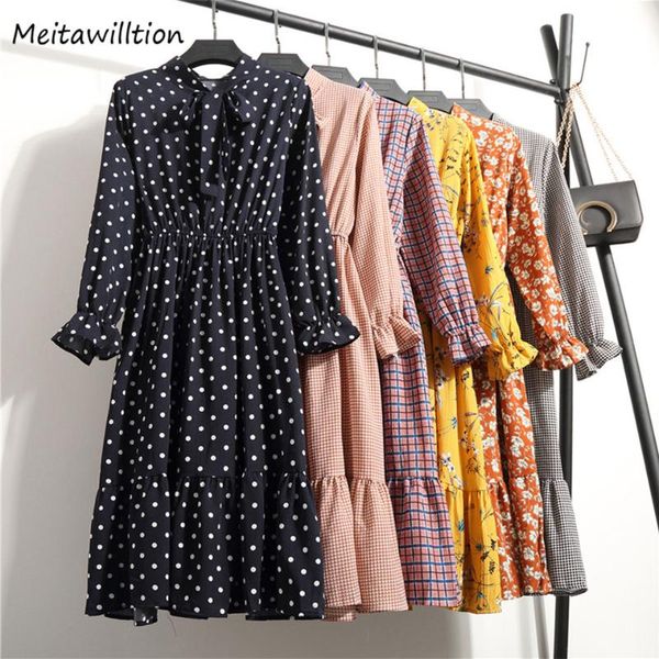 

summer autumn chiffon dresses 2021 casual long sleeve floral print party dress female high elastic waist bohemian vestidos, Black;gray