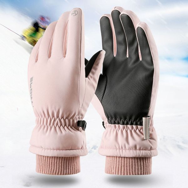 

new ski gloves women' winter warm plush thickened windproof and waterproof touch screen outdoor riding, mountaineering snow playing, Blue;gray