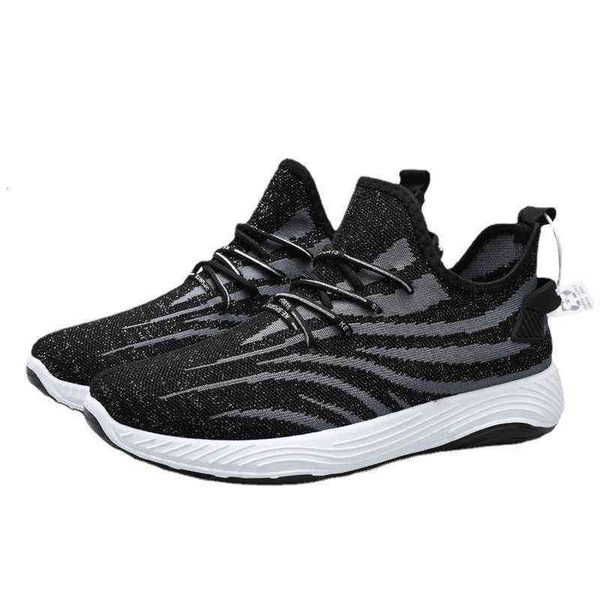 

sports shoes men's 2021 autumn winter student running breathable thick soled comfortable simple flying woven, Black