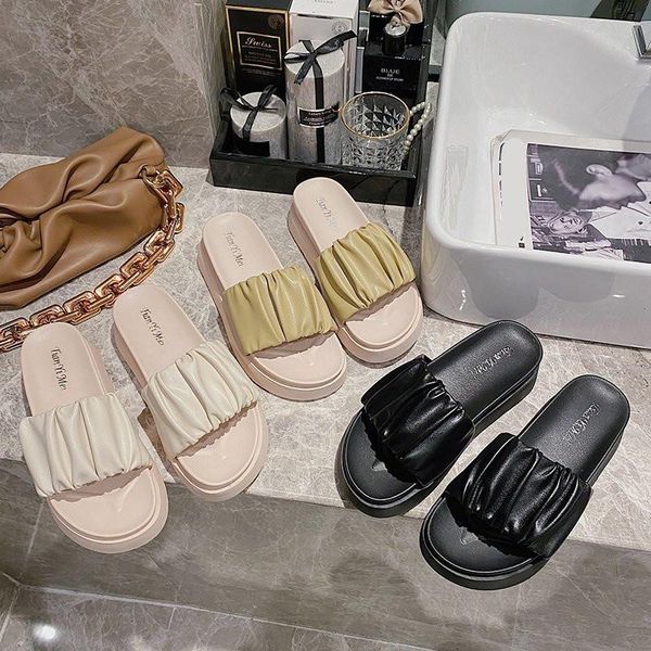 

slippers house platform shoes woman 2021 luxury slides shale female beach pantofle designer flat sabot summer pu rome, Black