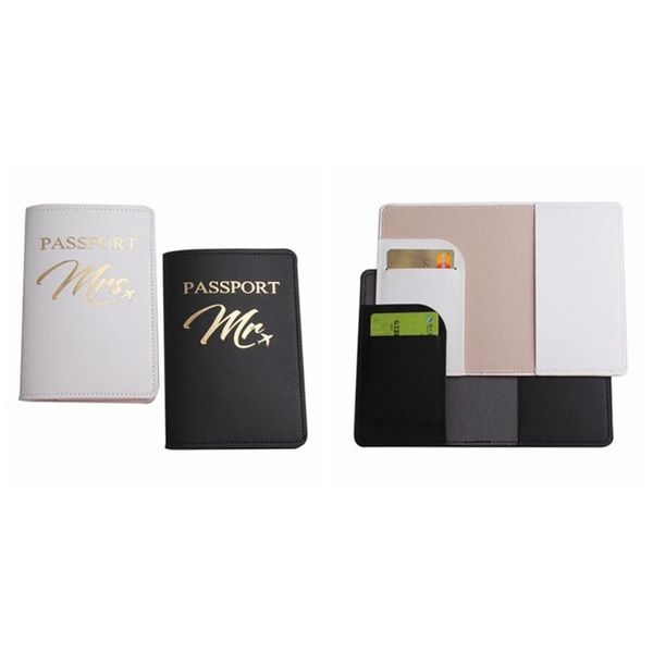 

card holders bride groom married wedding leather passport case holder couples honeymoon travel id protector for women girls, Brown;gray