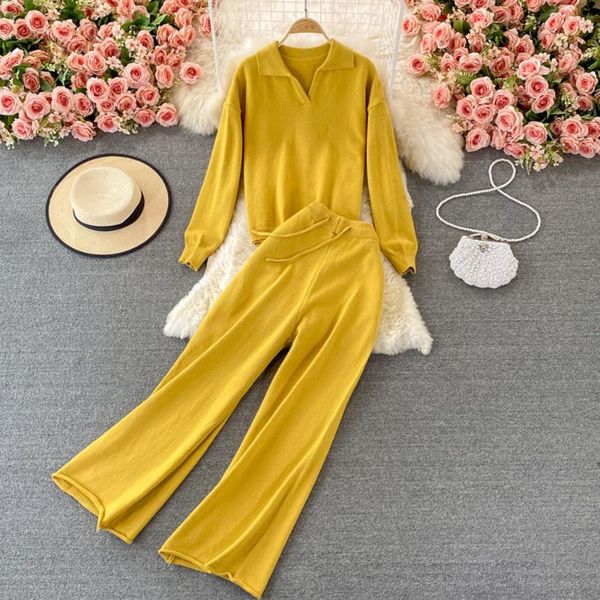 

women's two piece pants knitted tracksuit women winter sweater 2 pieces set loose female wool collar sweatshirt outfit, White