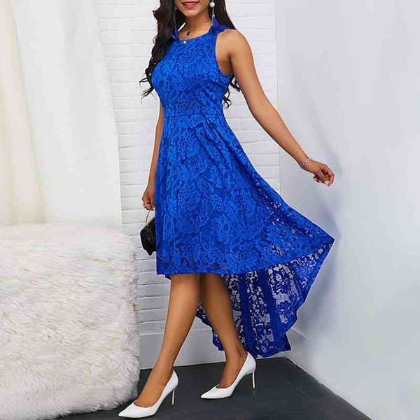 

fashion female summer dress vintage plus size women solid color lace high low sleeveless asymmetric dress, Black;gray