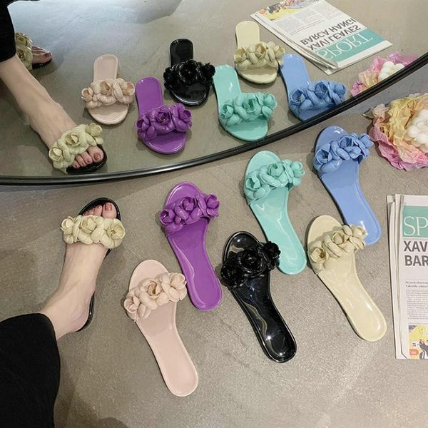 

slippers 2021 beach soft bottom antiskid women's sandals camellia fruit jelly, Black