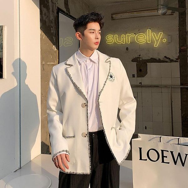 

men's suits & blazers men women badge side splice preppy style casual suit blazer jacket male vintage fashion streetwear black white co, White;black