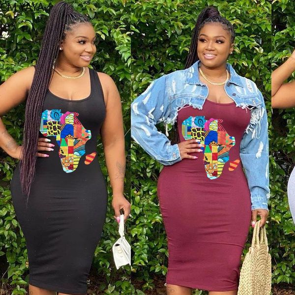 

womens dresses women cartoon print sleeveless tank midi dress fashion tee drop good quality, Black;gray