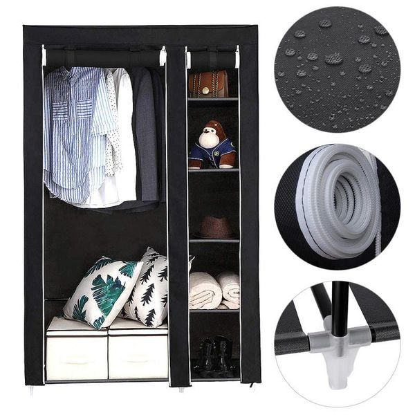 

172*105*43cm minimalist modern non-woven cloth wardrobe black storage cabinet folding steel individual closet bedroom furniture clothing