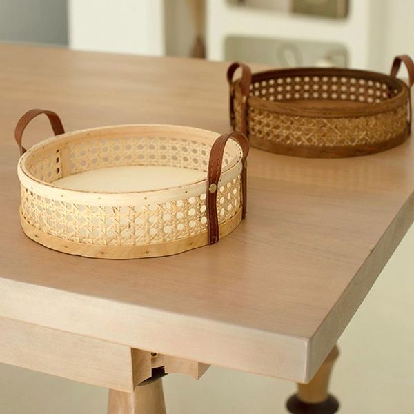 

storage baskets rattan woven basket home living room round placing tray for fruit bread breathable deskorganizer