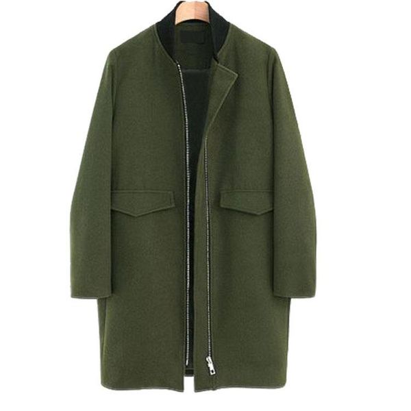 

women's wool & blends plus size 4xl army green coat woman casual female jacket 2021 zipper winter standing collar coats, Black