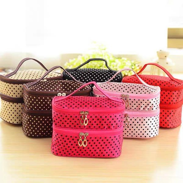 

storage boxes & bins cosmetic organizers women multifunctional double desk polka dot bag pouch toiletry zip organizer travel