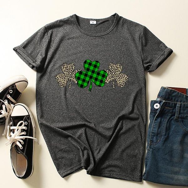 

women's t-shirt summer t shirt plaid leopard lucky leaf print harajuku short sleeve female tee for women clothing, White
