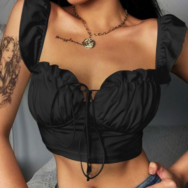 

women's t-shirt female slim body draw ruffled rope vest, White