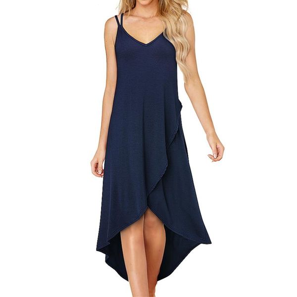 

plain midi dress for women summer sling sleeveless v neck backless sundress casual beach dresses ladies, Black;gray