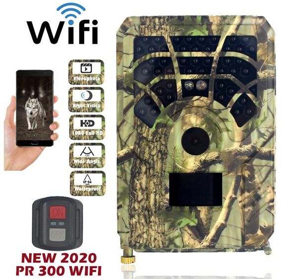 PR300 Trail Camera с Wi-Fi 1080P HD HD Wildlife Pir Infrared Night Vision Hunting Wireless App Surveillance + пульт дистанционного управления