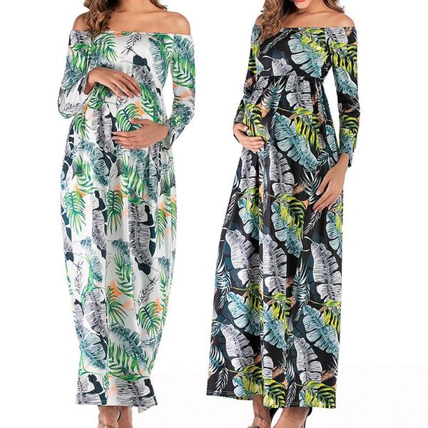 

maternity dresses dress women floral print mama clothing long skirt pregnant casual clothes, White