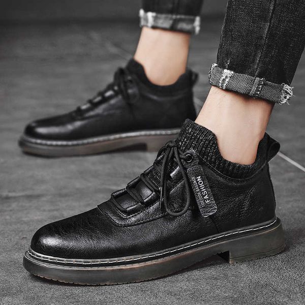 

autumn and winter 2021 boys' busins leisure breathable low round head wtern region rubber black leather sho