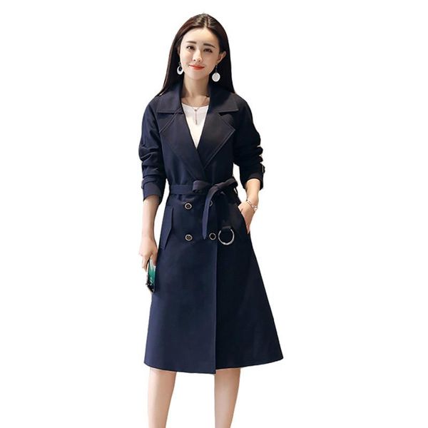 

women's trench coats 2021 spring autumn coat double-breasted woman long windbreakers female with belt overcoat femmino plus size, Tan;black