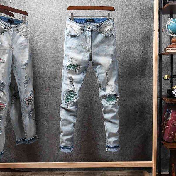 

am brand 645 light gaojiechao color patch jeans, Blue
