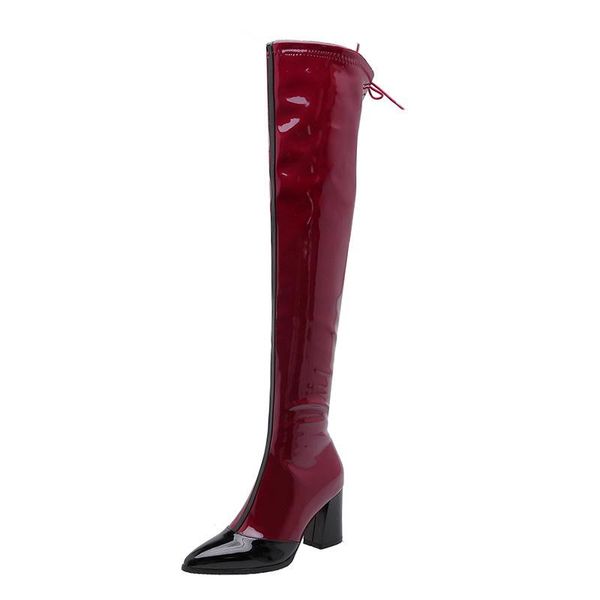 

boots 2021 shoes women pacthwork over the knee female autumn winter lady thigh high big size 34-48, Black