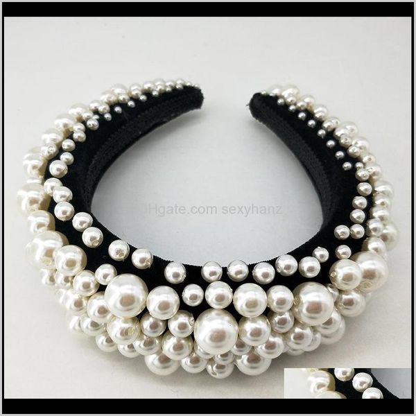 

clips & barrettes jewelry drop delivery 2021 baroque hairband beaded headband princess pearls big white pearl crown bridal hair accessories, Golden;silver