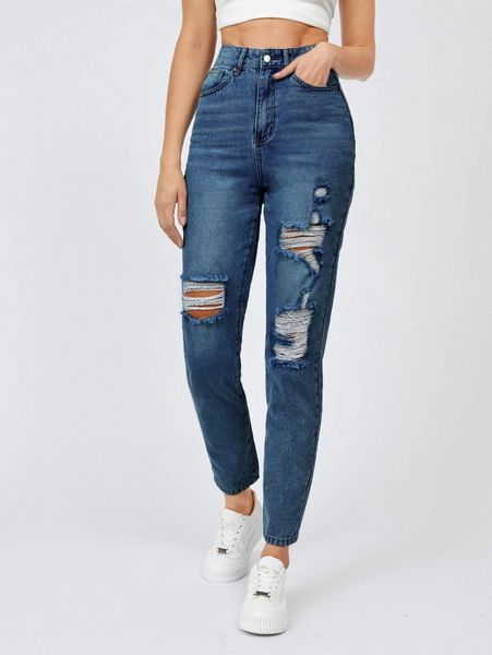 

tall high waist ripped jeans b9xi#, Blue