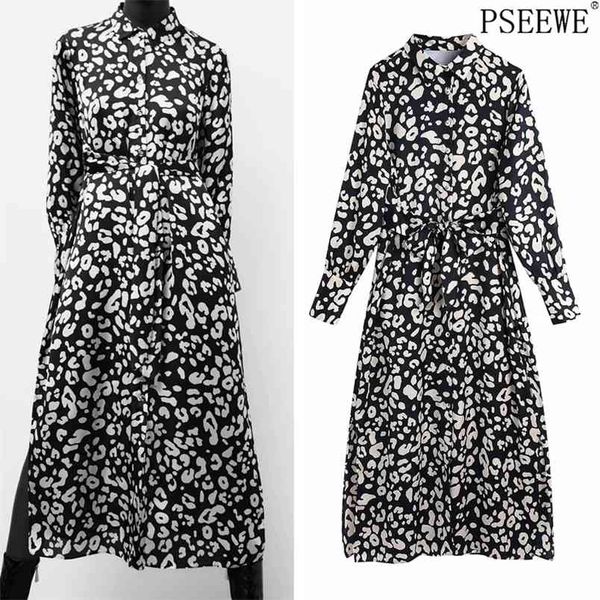 

black animal print satin long dress women winter belt sleeve midi shirt woman vintage elegant es 210519, Black;gray