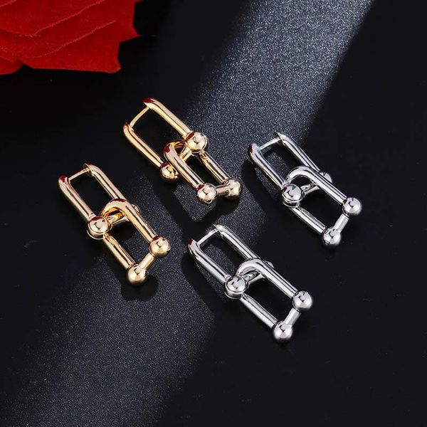 

hoop & huggie unique u-shaped stitching earrings irregular metal for women party jewelry wholesale, Golden;silver
