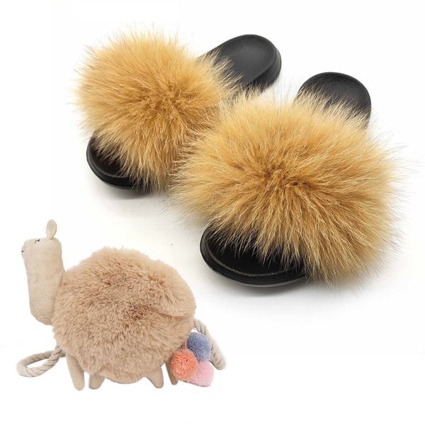 

slippers cute alpaca furry women's real slides lovely animal girls hand bags sets winter home fluffy purse sandals qhis, Black