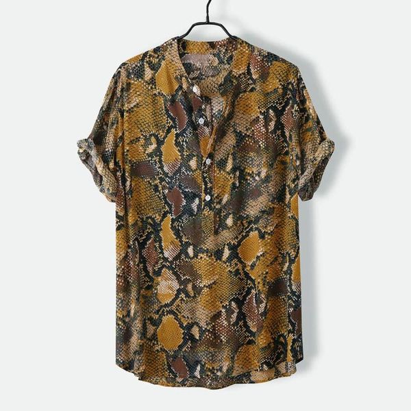 

men's casual shirts mens summer/spring fashion stand collar stripe solid print polyester hawaiian short sleeve shirt top, White;black