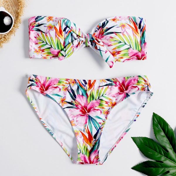 

one-piece suits women print bikini set wrap chest padded bandeau swimwear swimsuit bathing suit for female two-piece