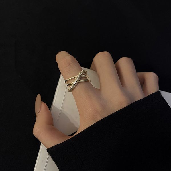 

cross cool wind advanced zirconium diamond in fashion niche design sense personality index finger ring girl, Silver