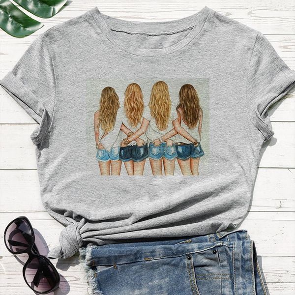 

beautiful long haired beauty print womens t shirts aesthetic comfortable casual plus size o neck white grey