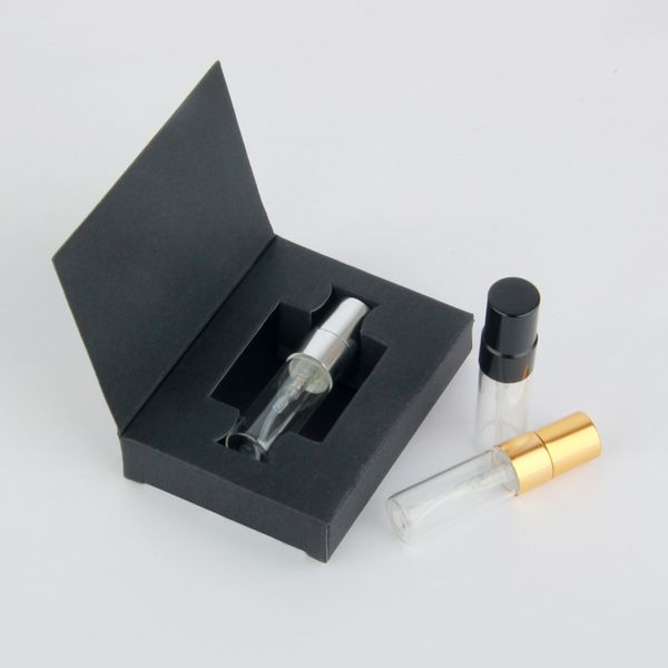 

3ml spray bottles packing box and glass perfume bottle with atomizer empty parfum packaging custom sample test pafum case