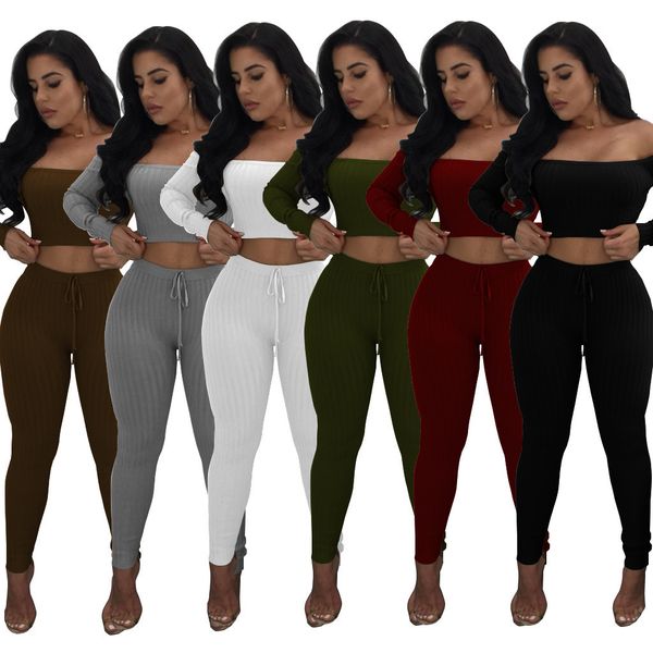 Mulheres manga comprida calças treino designer fora do ombro roupas esportivas suor camisa legging 2 peça conjunto bodycon outfits