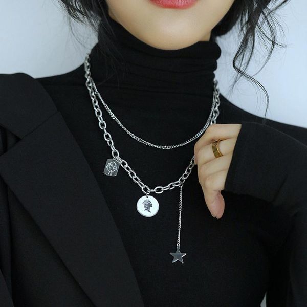 

pendant necklaces cosyoo cold wind restoring link layered necklace vintage star web celebrity fashion coin chain, Silver