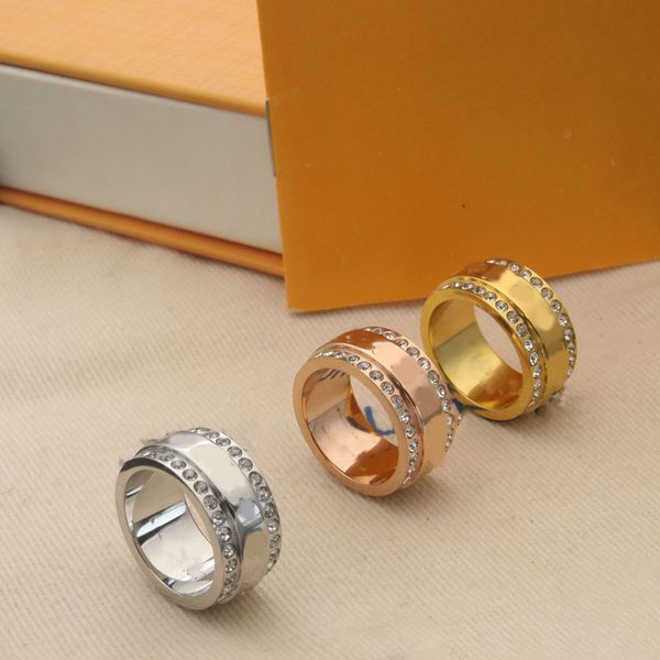 

luxury stainless steel rose gold ring fashion set auger ring men women's wedding engagement jewelry size 6-9 with box, Slivery;golden