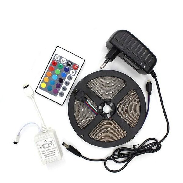 

strips led strip light rgb 2535 smd 2835 waterproof flexible ribbon 5m tape diode dc 12v+ remote control +adapter