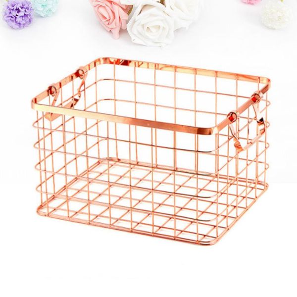 

1pc nordic style iron storage basket household laundry towel multi-purpose container (rose gold size s) baskets