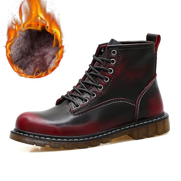 

boots leather lace up large size women winter patent pvc bottom ankle warming with fur woman shoes ladies, Black