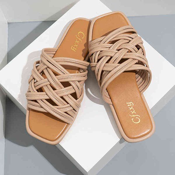 

slippers nova mulher chinelos tecido cinta fina plana sandlias para o exterior feminino vestir all match praa toe oco de salto plano chinelo, Black