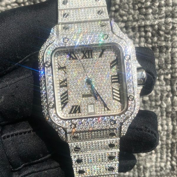 

arabic dial full diamond watch iced out watch automatic 2824 movement 40mm silver gold two tone waterproof stainless frameless set cz sapphi, Slivery;brown